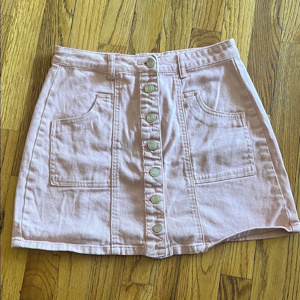 Women's Button-Front Pink Denim Skirt